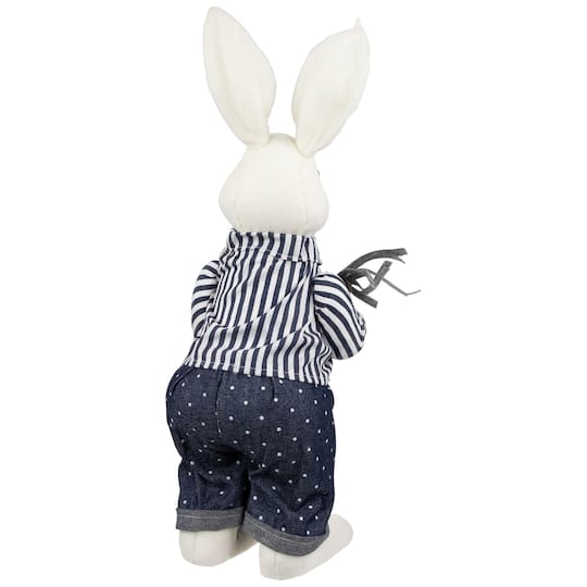 19" Navy Blue Standing Boy Bunny with Carrot Easter Figure